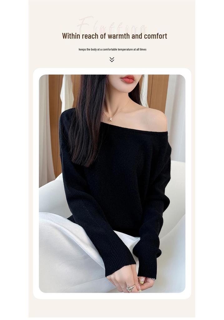 Korean Style Wool Batwing Sleeve One-Shoulder Knit Top - Autumn 2026 Women's Fashion