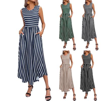 Damenkleid Lässig Rundhals Gestreift Ärmellos