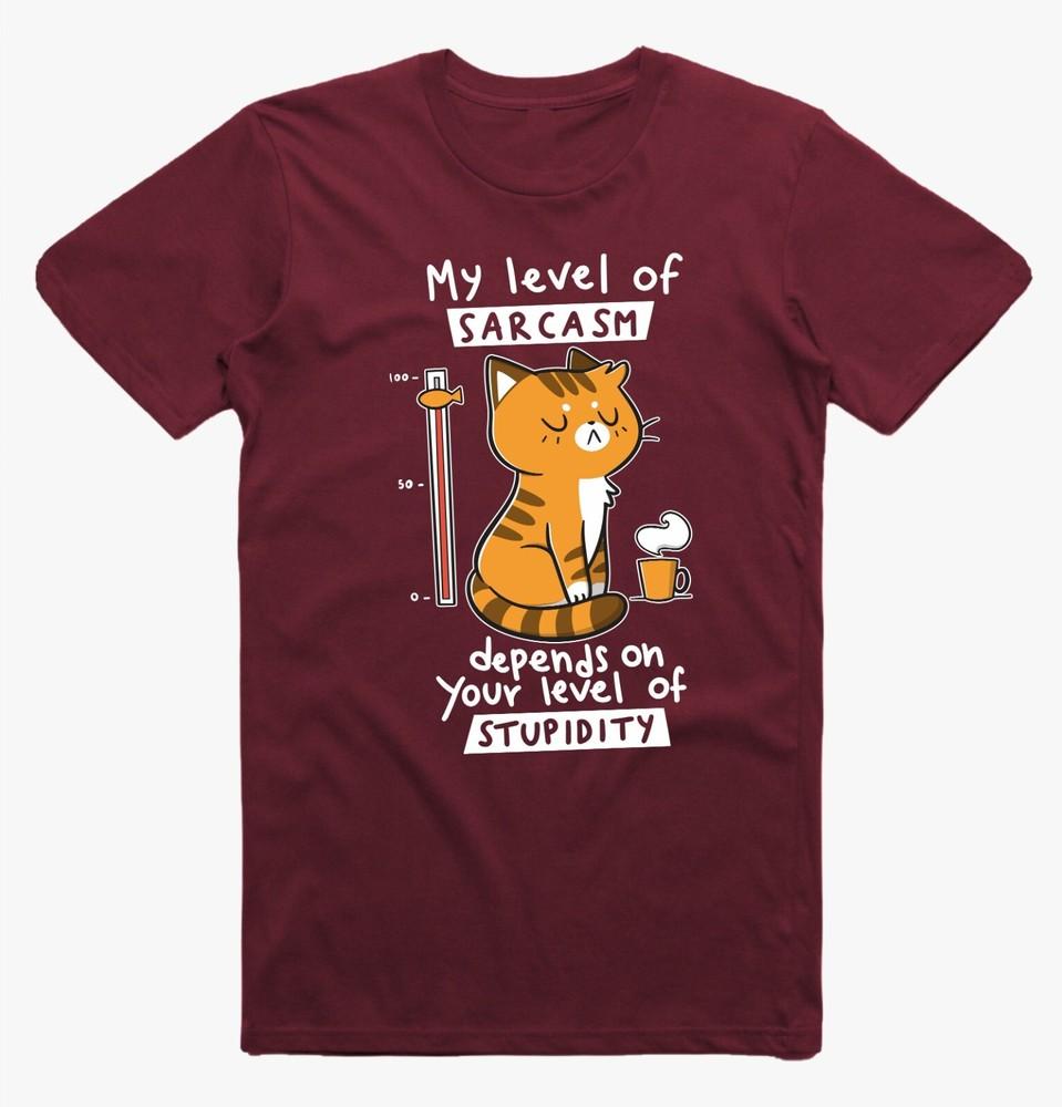 Sarcastic Joke Depends On Your Level Of Stupidity Sarcasm Tshirt Cats Coffee
