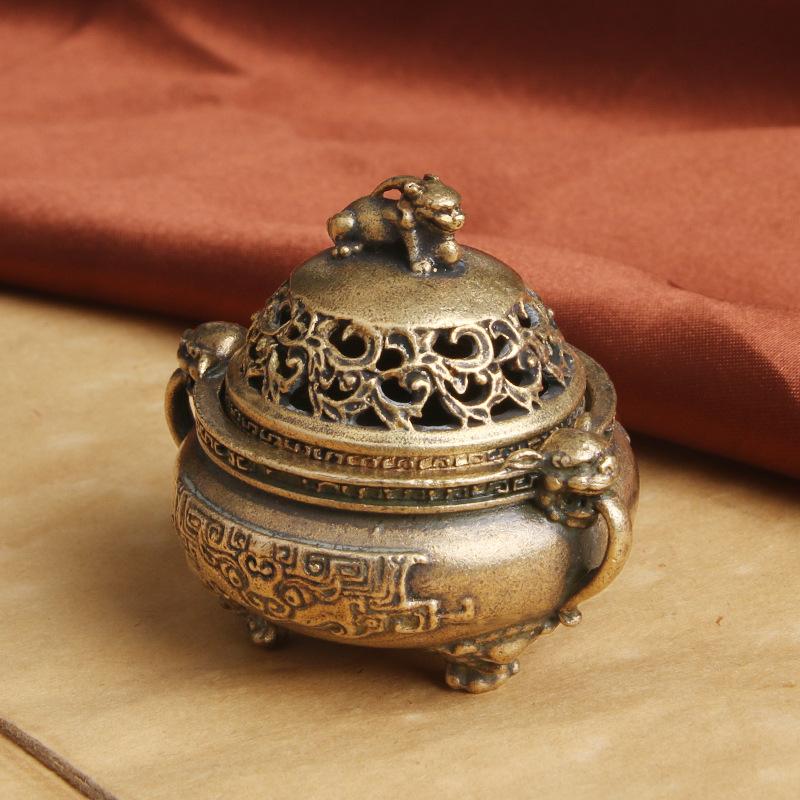Pure Brass Antique Fortune-Bringing Pixiu Home Decor Double-Eared Three-Legged Cauldron Sandalwood Incense Burner