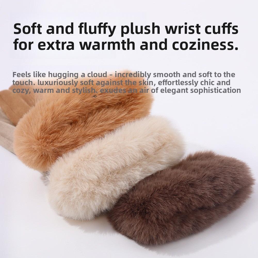 Soft Winter Suede Gloves Velvet Women Cycling Mittens Skiing Pu Leather Gloves  Autumn