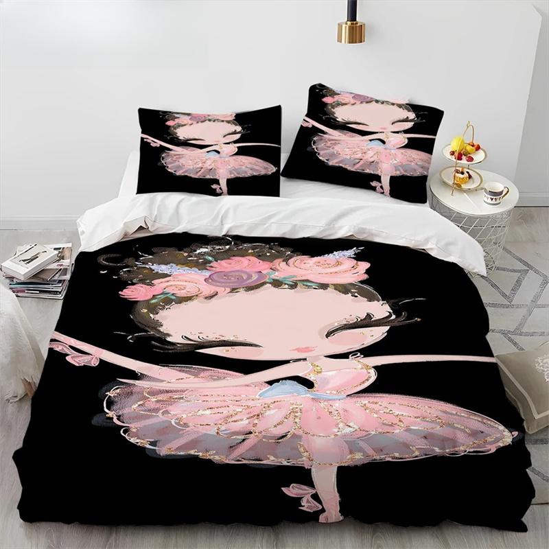 Cartoon Cute Ballet Girl Ballerina Comforter Bedding SetDuvet Cover Bed Set Quilt Cover PillowcaseQueen Size Bedding Set Kids