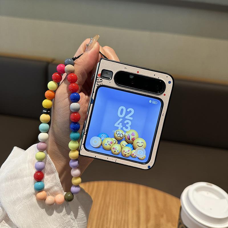 Cartoon Smiley Face Is Suitable for Huawei Pura X Mobile Phone Case Folding Screen P Treasure Box Leather Pocket New Portable Chain Small Fat 