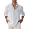 Men's Summer Large Size Casual Loose Stand Collar Solid Color Long Sleeve Shirt