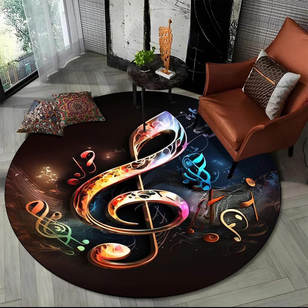 Colorful Musical Note Music Score Cartoon Round Carpet Rug for Living Room Bedroom Kids Playroom Decor,Pet Area Rug Non-slip Mat