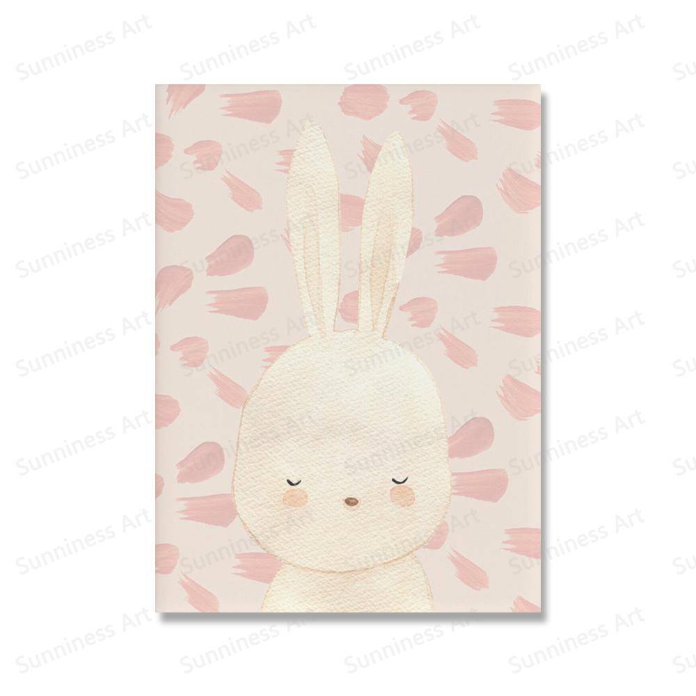 Boho Rainbow Bunny Wall Art Canvas Painting Nordic Poster Art Prints Cactus Rabbits Pictures for Girls Room Childrens Room Decor