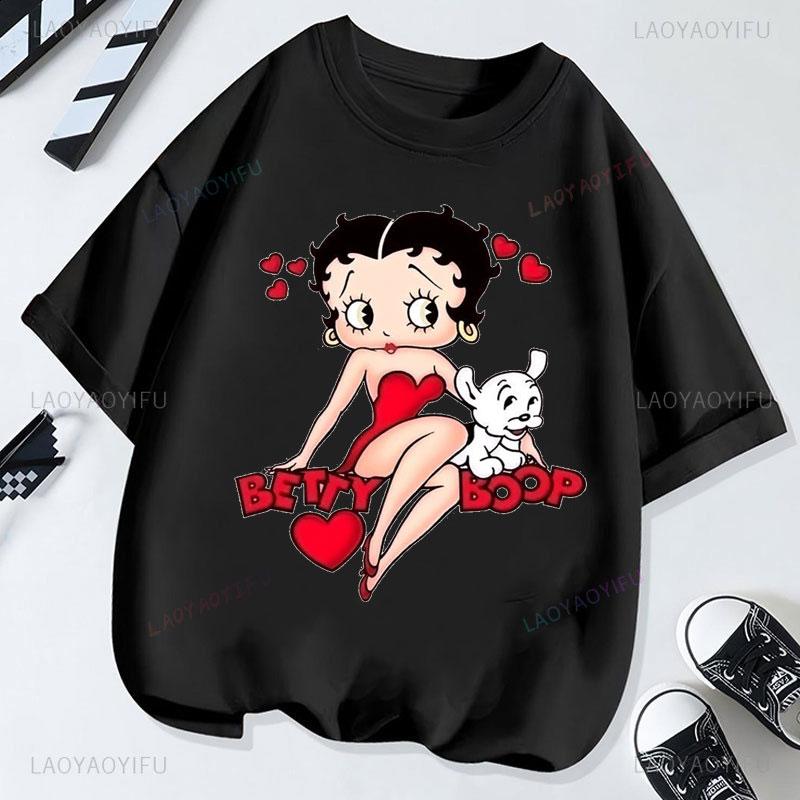 Hot Sale BettyBoop Camiseta Kawaii Cartoon Retro Style Cotton Crewneck Casual Y2k Clothes  T-Shirt Shoujo Girl Style Creativity