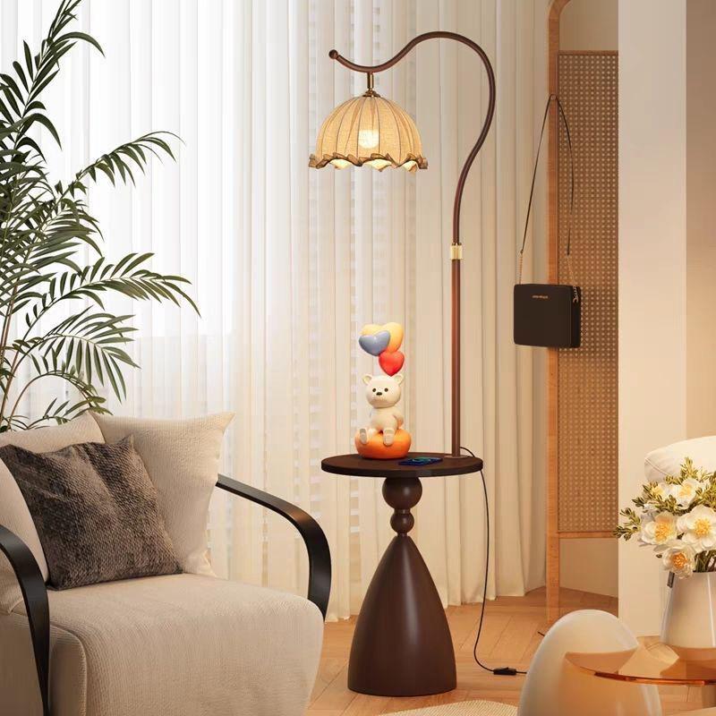 Retro American-Style Floor Lamp with Integrated Storage and Bedside Table Combo