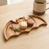 Solid Wood Trinket Dish Bat-Shaped Wooden Serving Tray, Halloween Theme Snack Dessert Platter, Gothic Jewelry Storage Decorative Plate for And