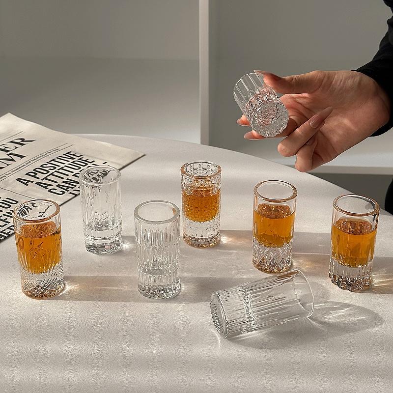 Engraved Diamond Crystal Glass Shot Glass for Whiskey Foreign Wine White Wine Bullet Glass Carved Home Household Drinkware