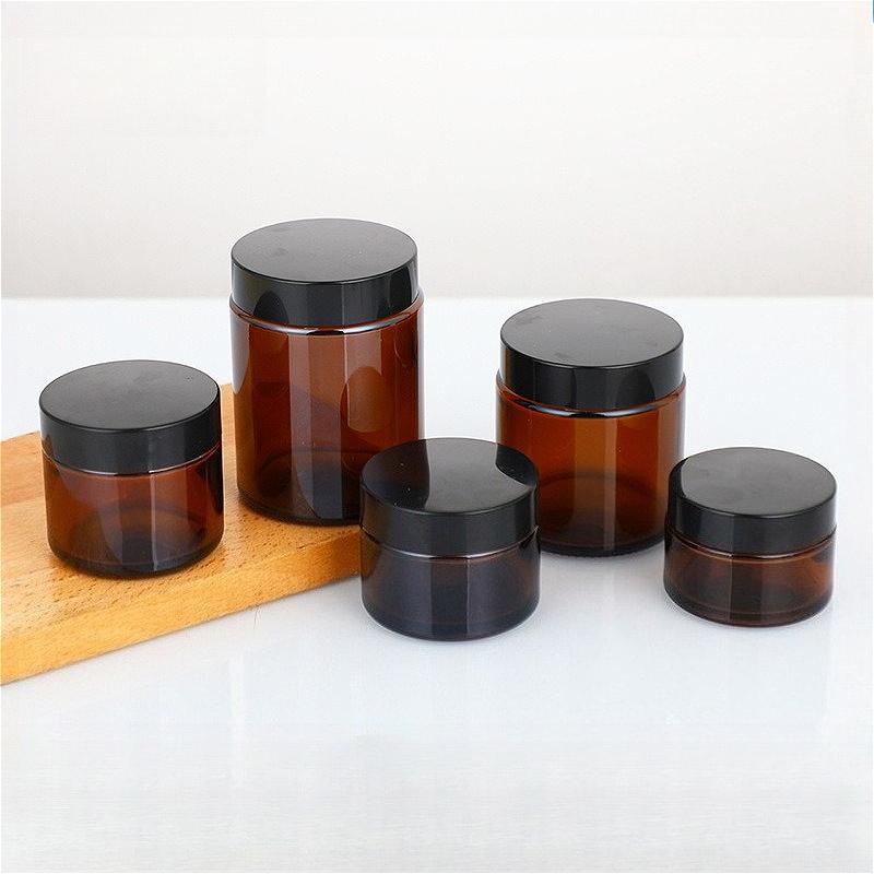 5-250g Brown Glass Cream Jar, Refillable Face Eye Moisturizer Pot, Empty Cosmetic Sample Container