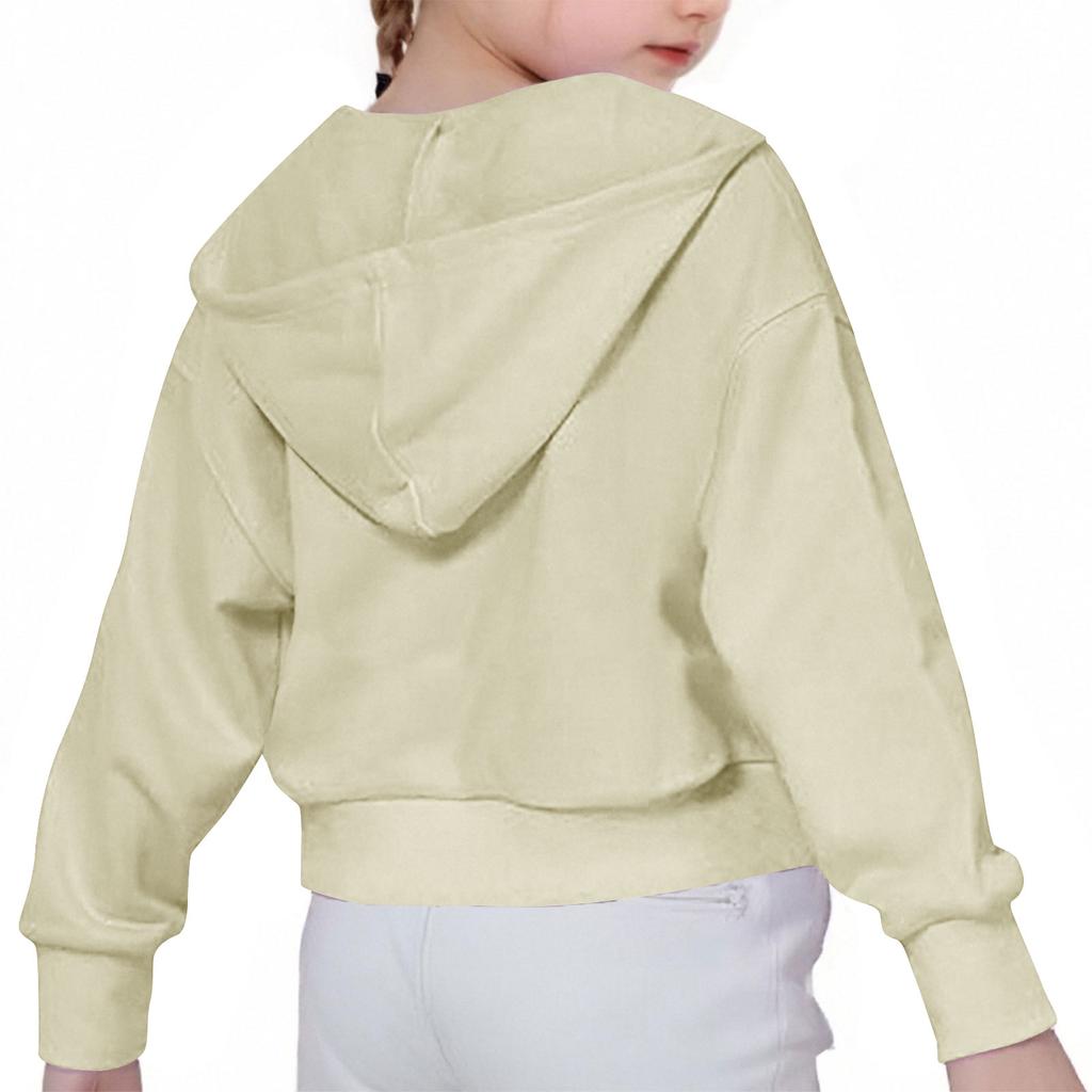 Dětská móda Jednobarevná mikina s kapucí a dlouhým rukávem, Dívčí mikina