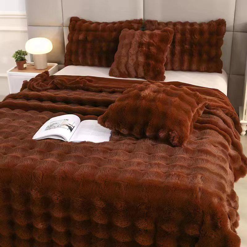Cozy Plush Faux Rabbit Fur Blanket - All-Season Sofa or Office Nap Cover