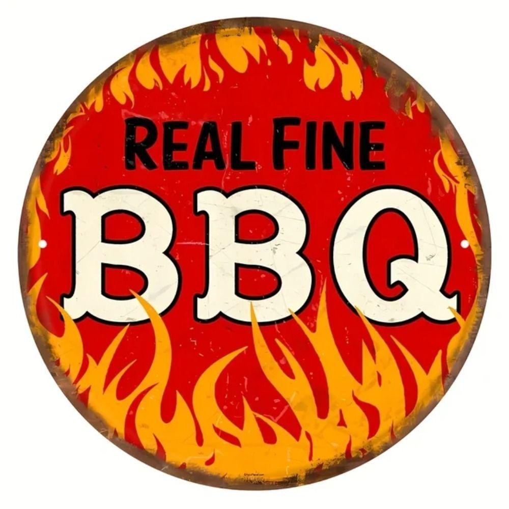 Round BBQ Retro Aluminum Metal Sign 20x20cm