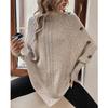 Autumn Winter New Knitted Sweater Women's Clothing, Cable Knit High Neck Button Long Sleeve Top