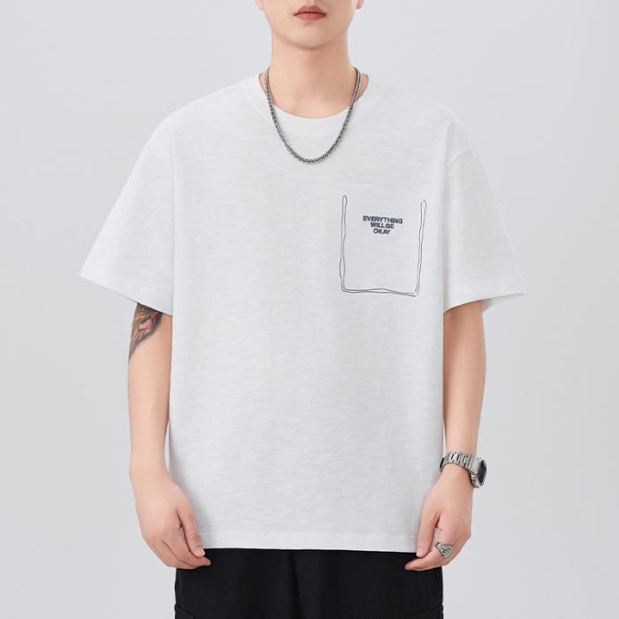 Short-sleeved T-shirt for Men's Summer New Embroidery 230g Heavy Round Neck Five-point Sleeve T-shirt Casual