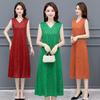 Fashionable V-Neck Sleeveless Dress Elegant Long Vest Dress Breathable Jacquard Fabric Stretchy Summer Dress