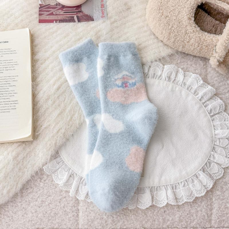 Australian Wool Children's Winter Plush Thick and Warm Mid-calf Socks, Cute Cartoon Snowman Sleep Socks, Home Floor Socks