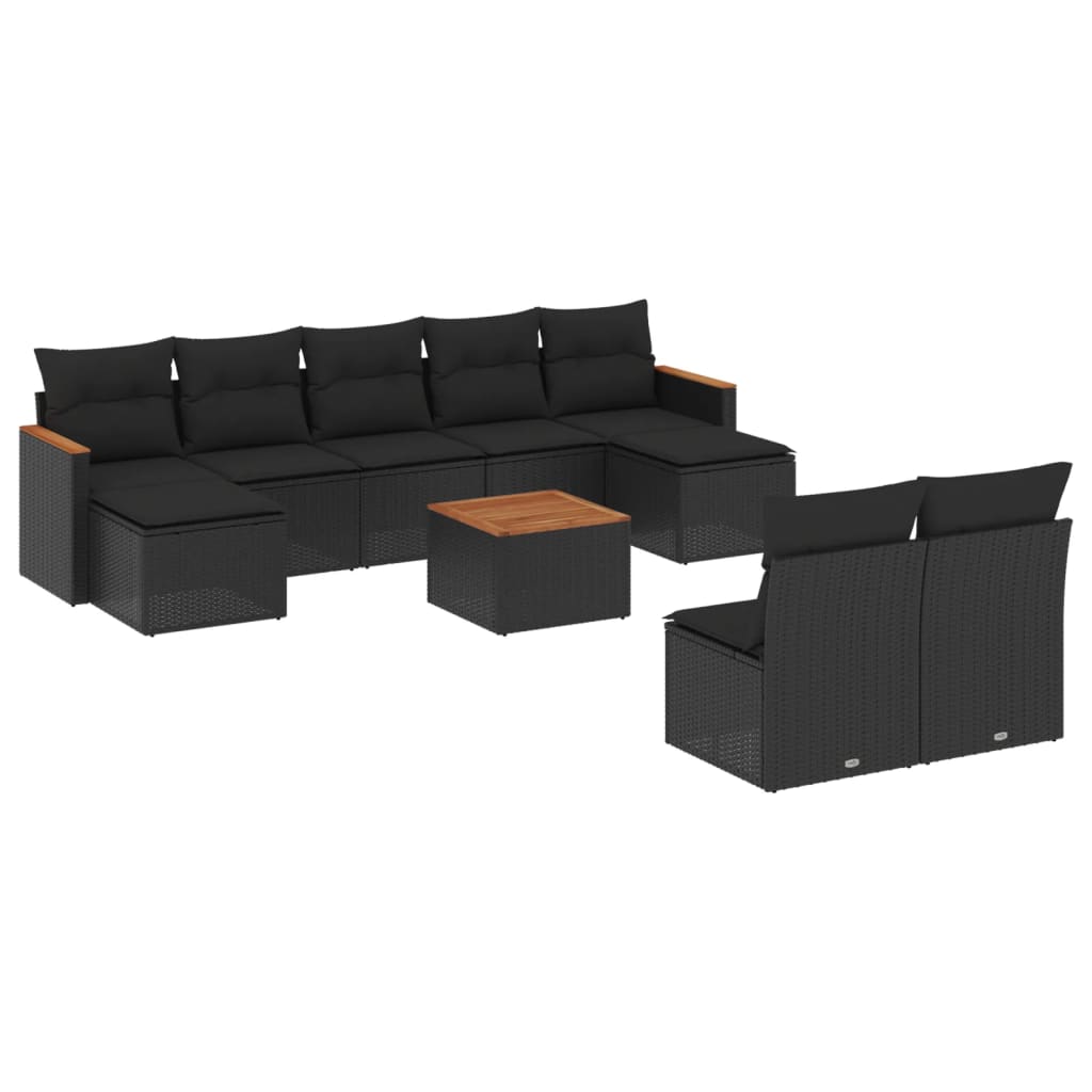 Vidaxl 10-Cz. Garden Lounge Set, Cushions Black Rattan Pe