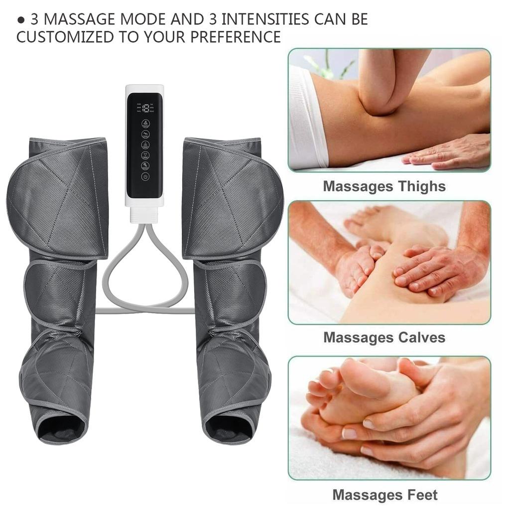 24W Electric Leg Air Compression Massager Heated for Foot & Calf Thigh Blood Circulation with Handheld Controller 360° Wrap Massager Boots