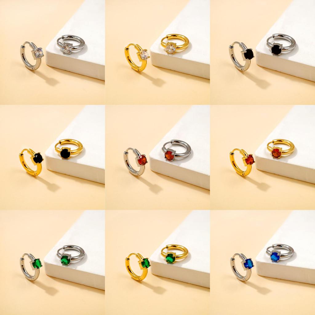 Fashionable Zirconia Earrings: Simple Luxury Style, Colored Gemstone Studs, Niche Design, High-End Titanium Steel Hoops for Women