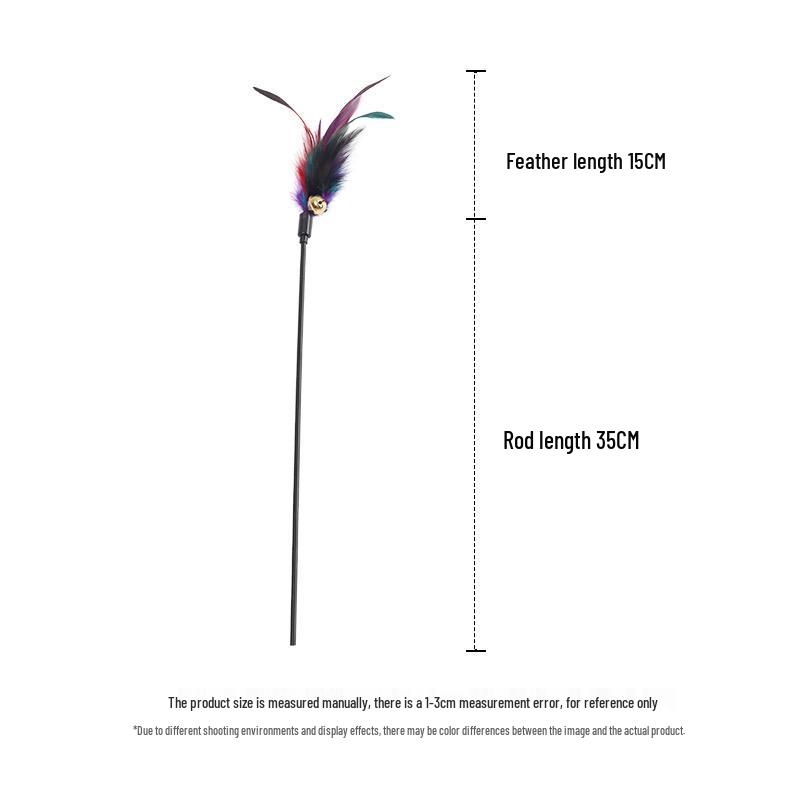 Colorful Cat Teaser with Bell, Feather, and Spring Rod for Self-Play