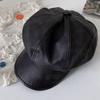 British Style Pu Leather Beret Autumn Winter Artist Cap Elegant Women's Beret  Streetwear