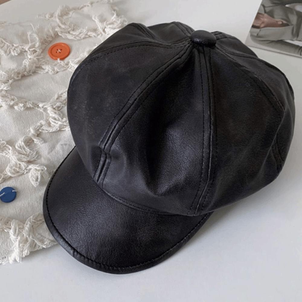 British Style Pu Leather Beret Autumn Winter Artist Cap Elegant Women's Beret  Streetwear