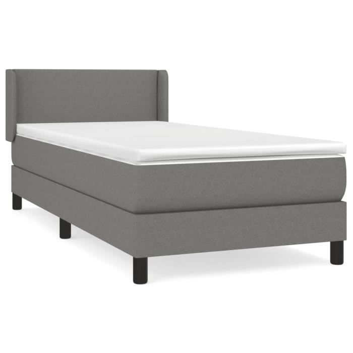 3129514 vidaXL Lit à sommier tapissier et matelas Gris foncé 90x190 cm Tissu