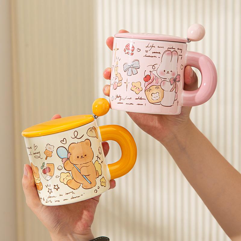Butter Bear Ceramic Mug with Lid Office Couple Cup Birthday Gift Girl Cute Water Cup Household