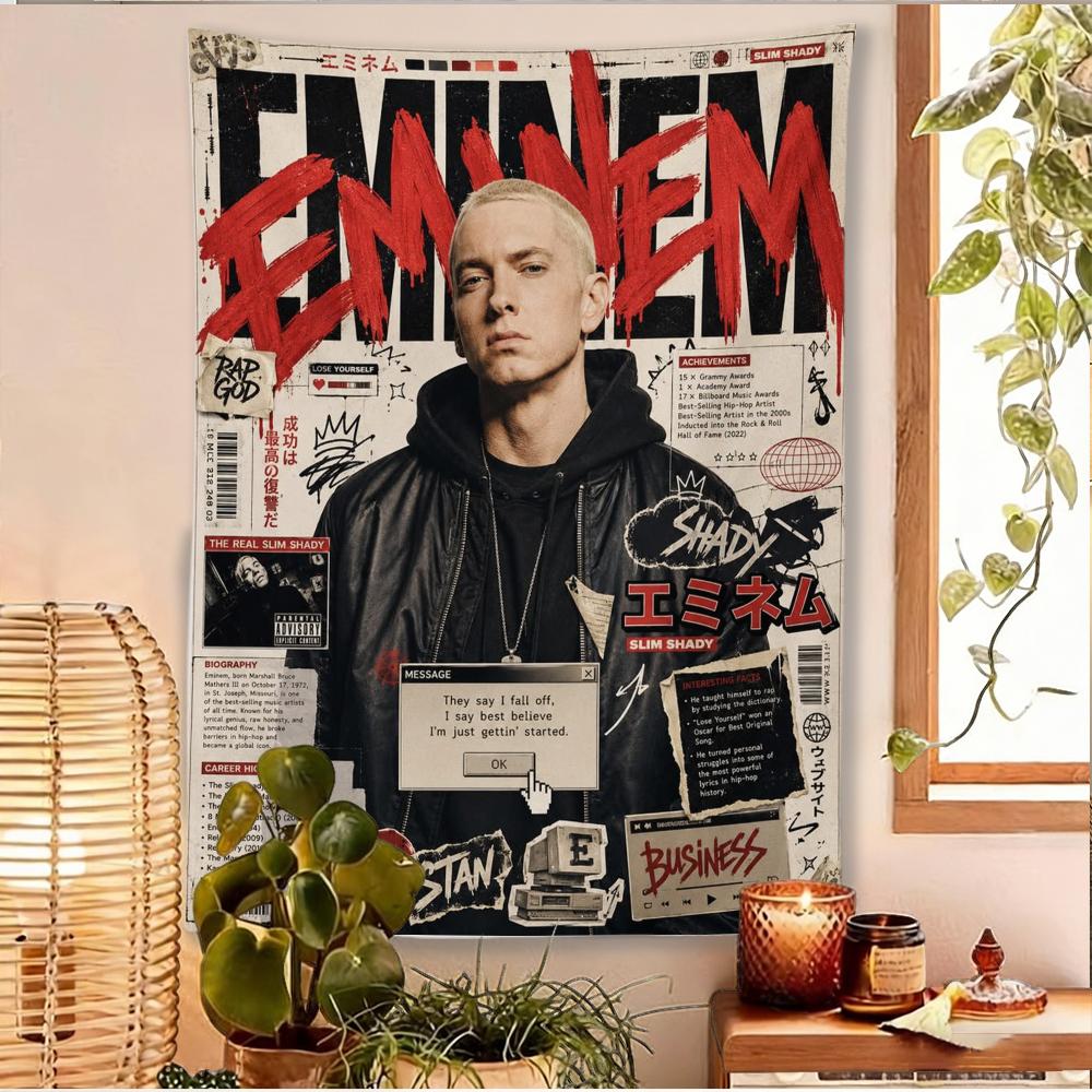 Eminem Tapestry Wall Hanging Rap God Poster Hip Hop Decorative Blanket Bedroom Living Room Home Decor