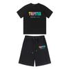 Mens Gradient Letter Embroidered Cotton Tee Shorts Set Streetwear Casual Outfit