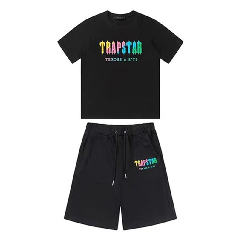 Mens Gradient Letter Embroidered Cotton Tee Shorts Set Streetwear Casual Outfit