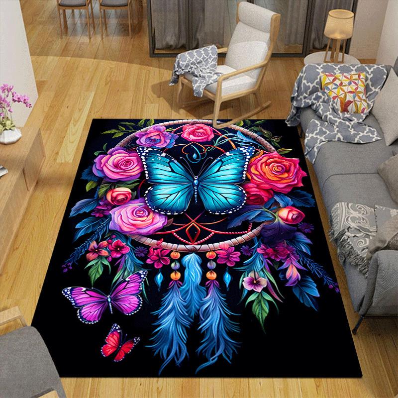 1pc Butterfly Dream Catcher Design Indoor Area Rug - Soft, Anti-Slip, and Durable Gaming Room Decor for Bedroom