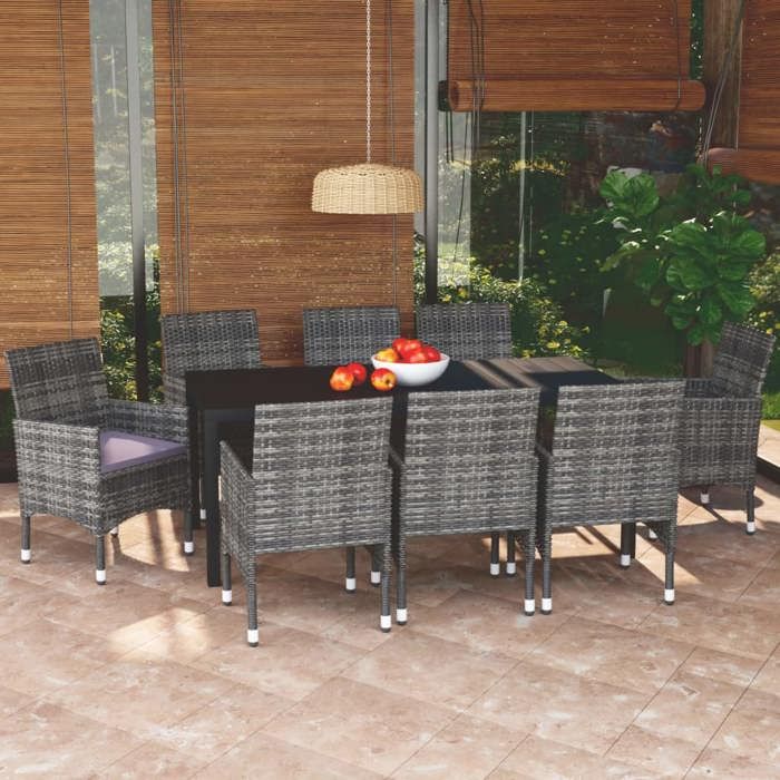 Exclusive House - Garden Dining Set Cushions 9pcs Woven Resin Grey