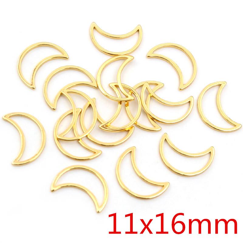20pcs 3 Size Moon Charm Gold Stainless Steel Pendant Open Bezels Hollow Pressed Resin Frame Mold Bezel DIY Jewelry Making