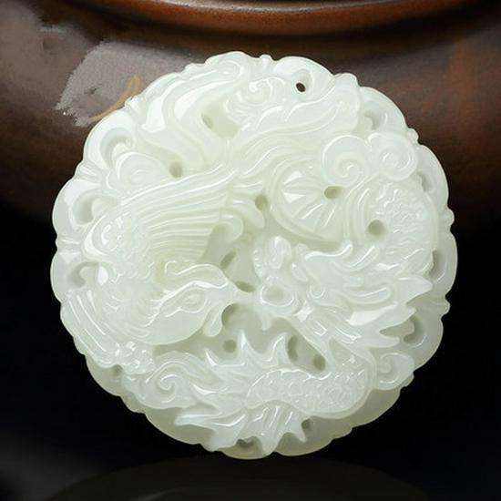 Hetian White Jade Dragon & Phoenix Unisex Pendant