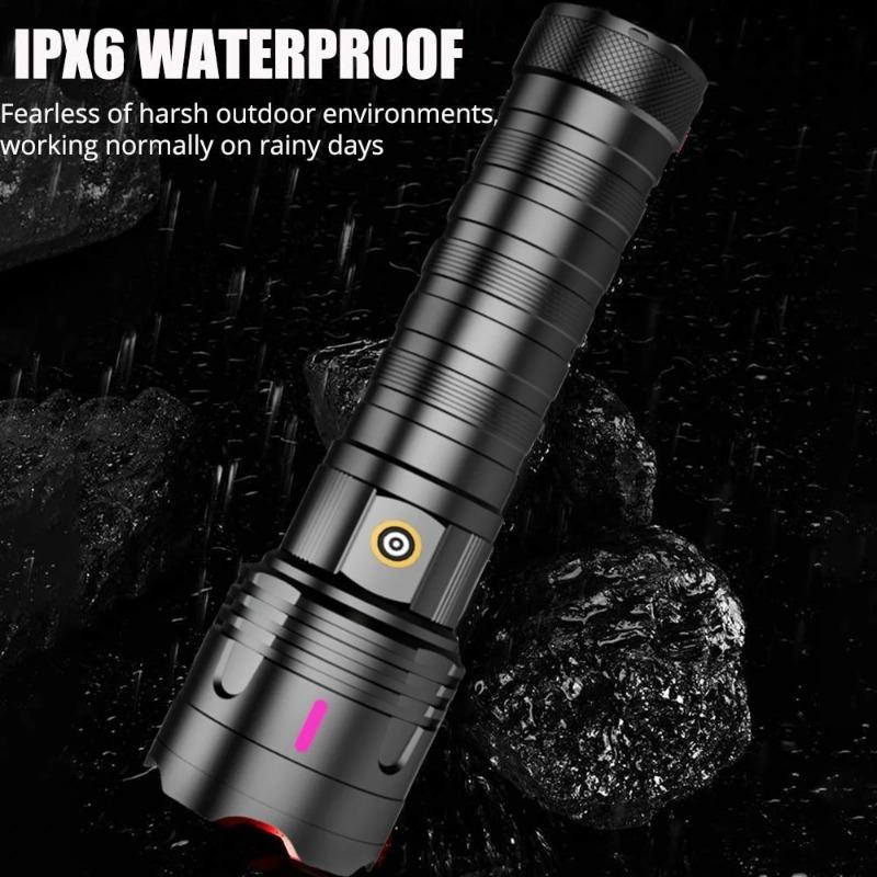 1/2PCS High Power Long Range LED Flashlight Zoomable Type-C Rechargeable Tactical Handheld Light for Outdoor Camping Fishing