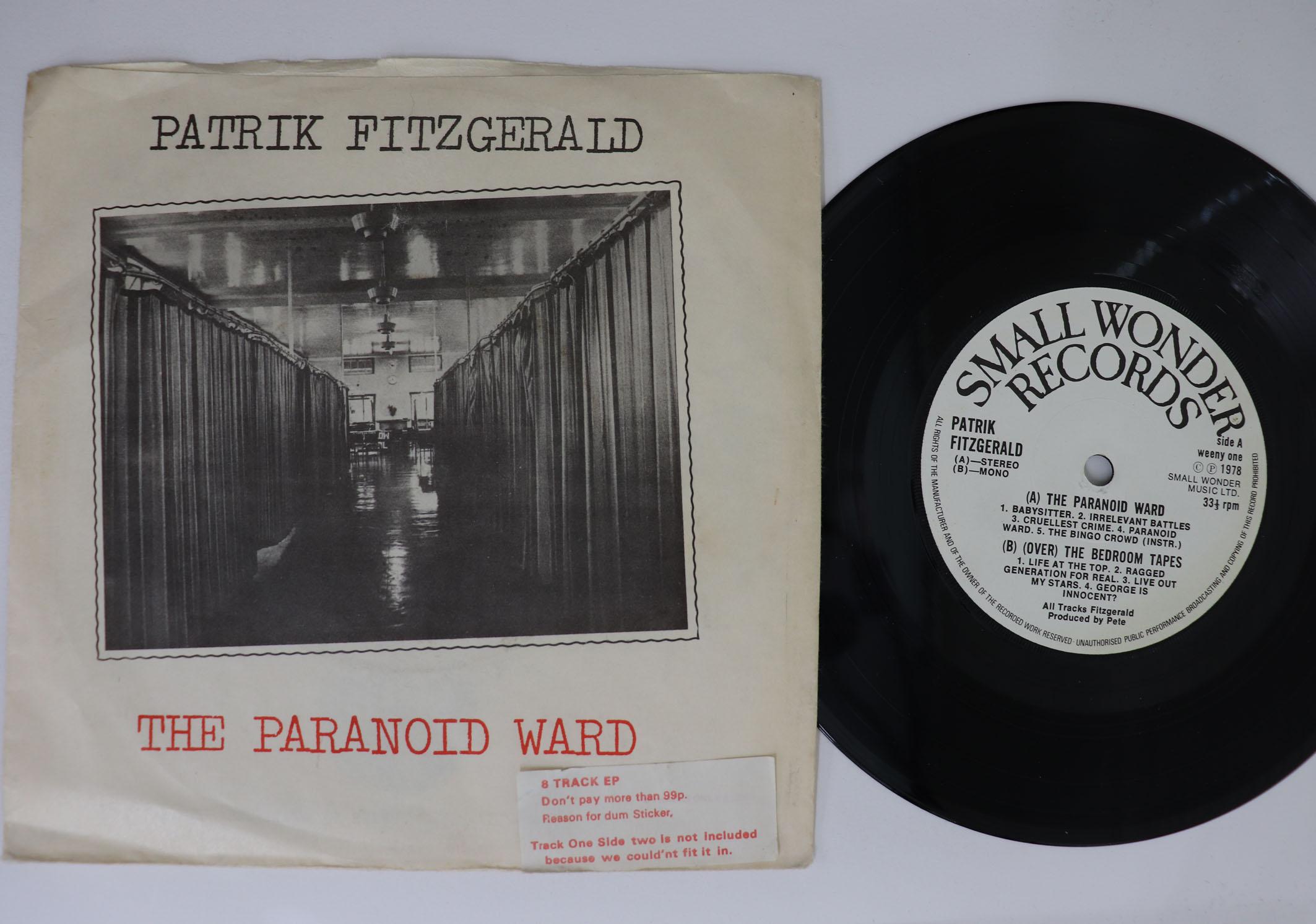 

7inch Record PATRIK FITZGERALD Paranoid Ward WEENYONE SMALL WONDER 1978 UK Rock Used