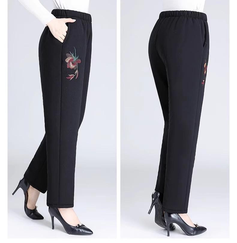 Women's Warm Winter Pants - Middle-Aged & Elderly, Thick Velvet & Lamb's Wool, Loose Fit, Cotton, Grandma Style