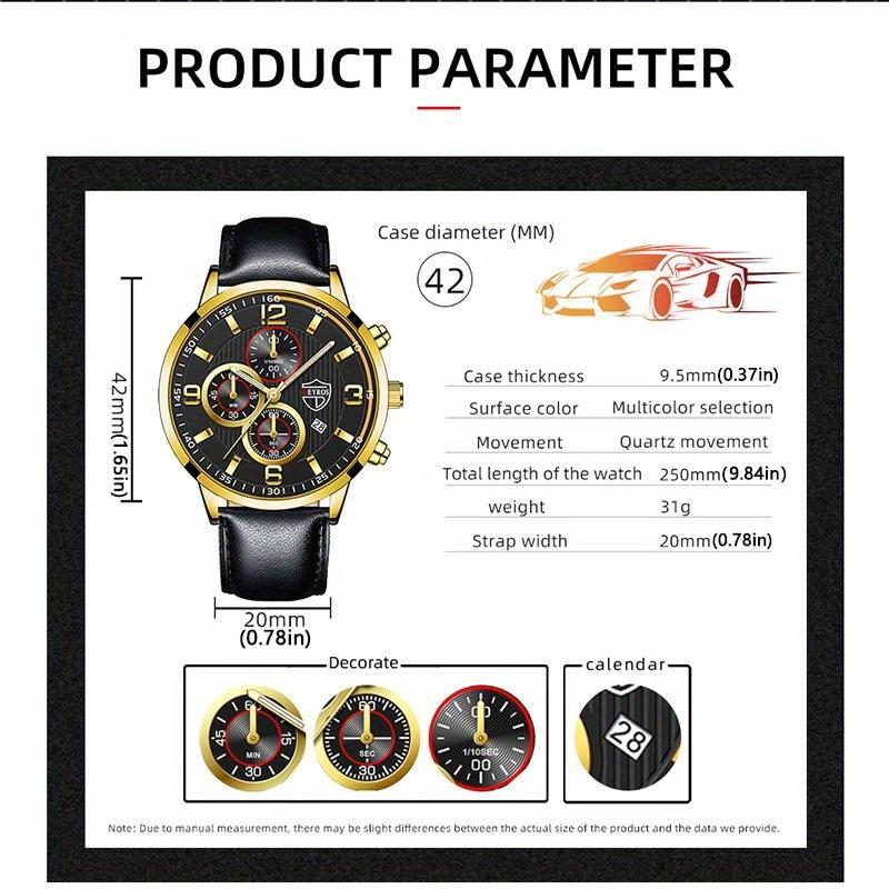 2PCS/Set DEYROS Luxury Men's Watch Fashion Men's Leather Strap Calendar Watch Casual Men's Quartz Watch Father's Day Gift