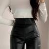 Women's Fall Winter High Waisted A-Line Wide Leg PU Leather Shorts Black & Coffee Elastic Waist Outer Wear Mini Shorts Versatile Slim Fit Hot Pants