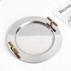 1PC Nordic Home Storage Tray with Wooden Handle Tea Tray Desktop Coffee Snack Storage Finishing Tray Stainless Steel Dinner Plates