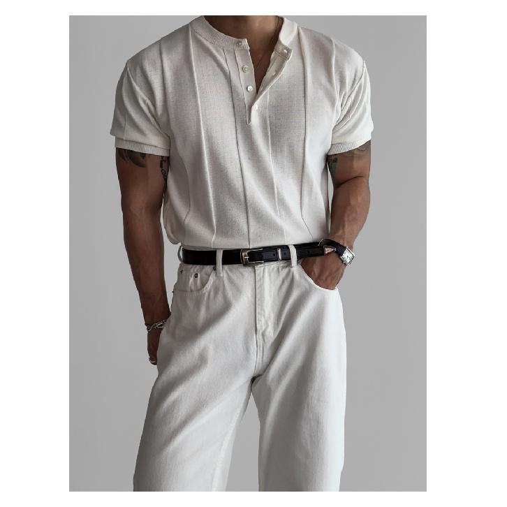 American Retro Heavyweight Short Sleeve T-Shirt Men's Polo Shirt Mature and Stable Muscle-Showing Fitness Sports Casual Top