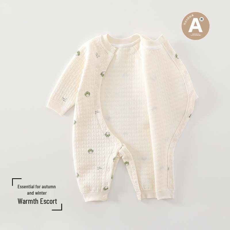 Cozy Air Cotton Baby Romper - Long Sleeve, Side Snap, Boneless Crawling Suit for Newborns - Perfect for Autumn & Winter Outings