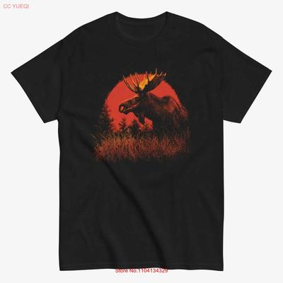 Moose T Shirt Sunset Wildlife Bold Forest Animal For Nature Lovers Campers And Hiking Ideas Vintage Streetwear Slightly