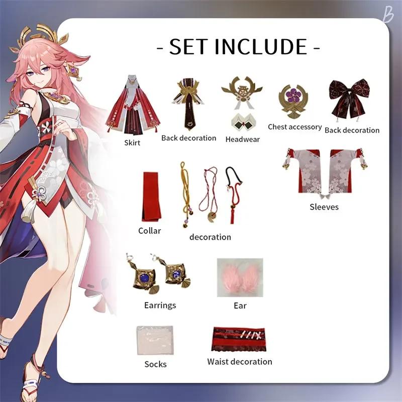 

High Quality Yae Miko Cosplay Costume Uniform Jacquard Fabric Wig Chinese Style Halloween Costumes for Women Game Anime XS（old）