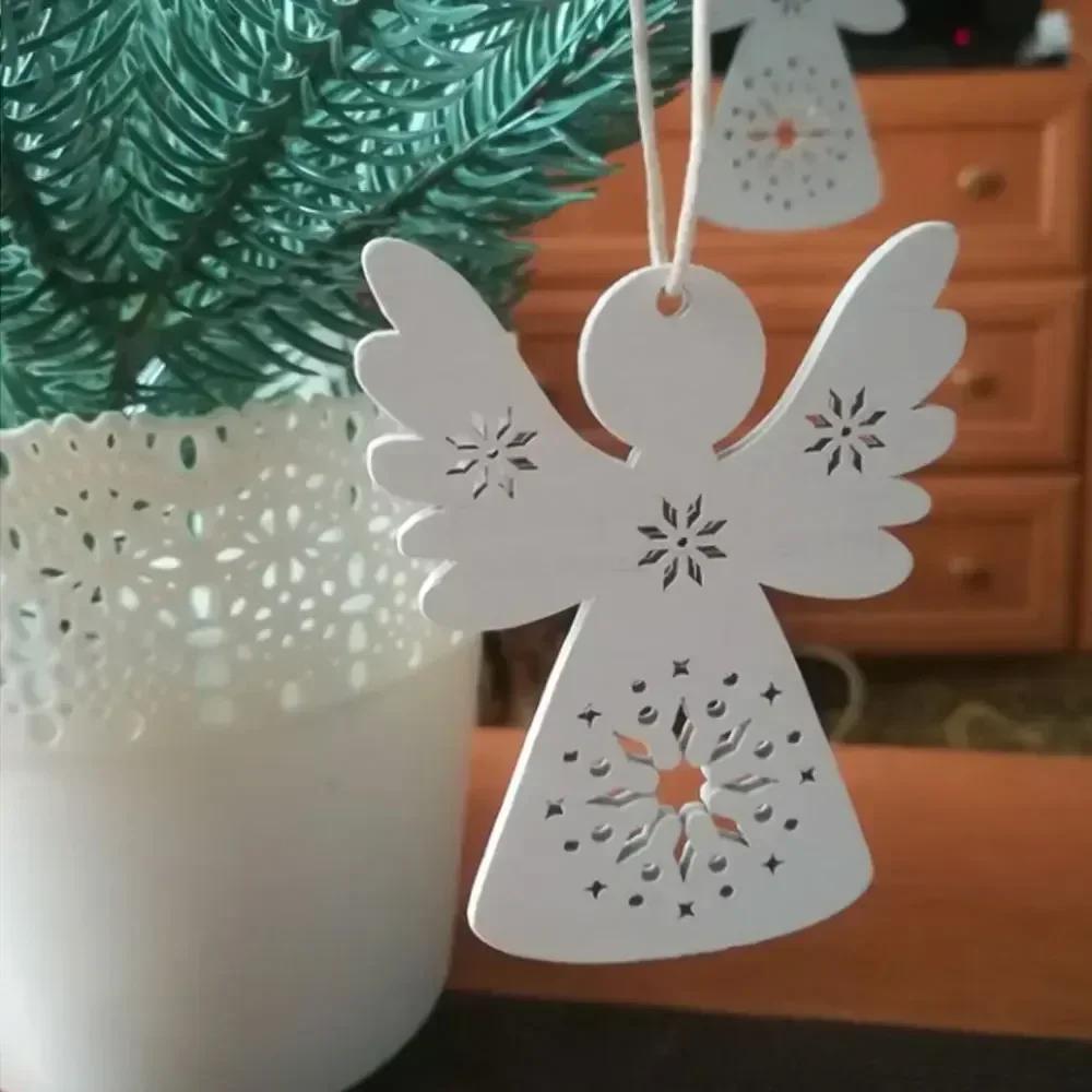 10Pcs DIY Supplies Crafts Angel Styling Cute Wooden Crafts Christmas Tree Hanging Ornaments Wood Cutouts Xmas Decoration
