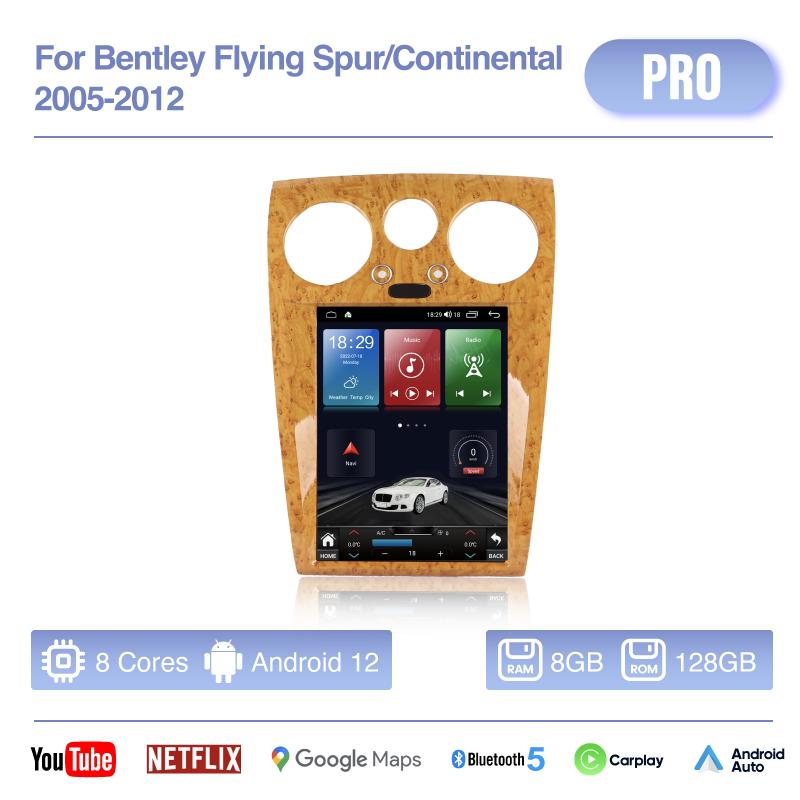 12.1Inch For Bentley Flying Spur/Continental 2005-2012 Android12 MediaCarPlayer GPS Navigation 8Core 8+256G CarPlay 4G 360Camera