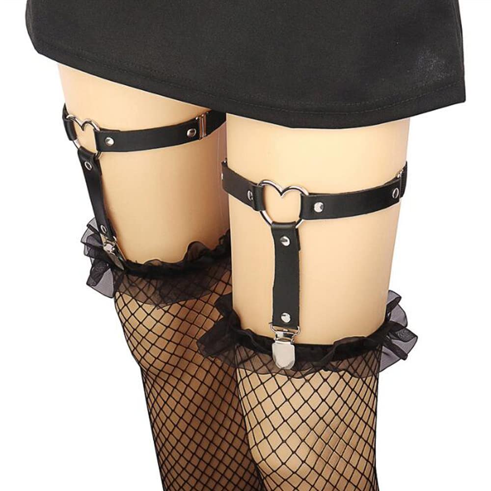 LIKENNY Black Leg Leg Garter Sock 1 Pair Heart-Shaped Garters, Rings, Belt, Garter, Non-Slip, Adjustable,